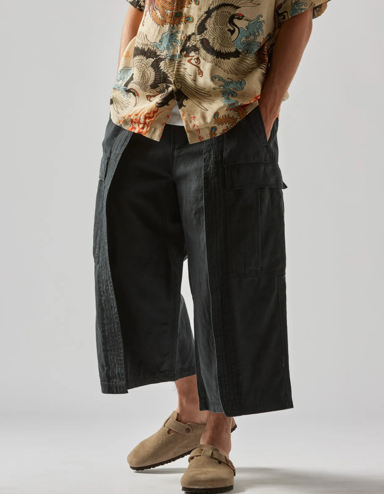 Cargo Pants*Maharishi 4511 Cropped U.S. Hakama Track Pants Black