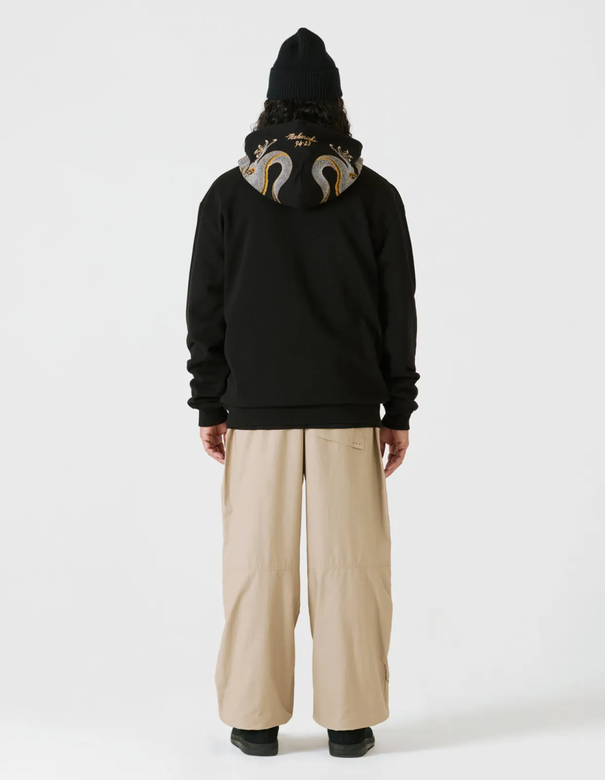 Hooded Sweats*Maharishi 4212 Dragon Embroidered Hooded Sweat Golden Black
