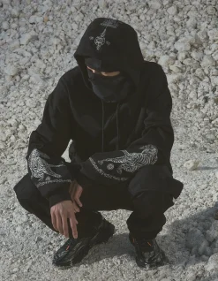 Hooded Sweats*Maharishi 4280 Duelling Tigers Embroidered Hooded Sweat Black
