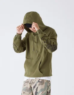 Hooded Sweats*Maharishi 4280 Duelling Tigers Embroidered Hooded Sweat Olive Og-107F