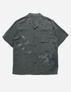 Shirts*Maharishi 4508 Flying Cranes Embroidered Shirt Charcoal