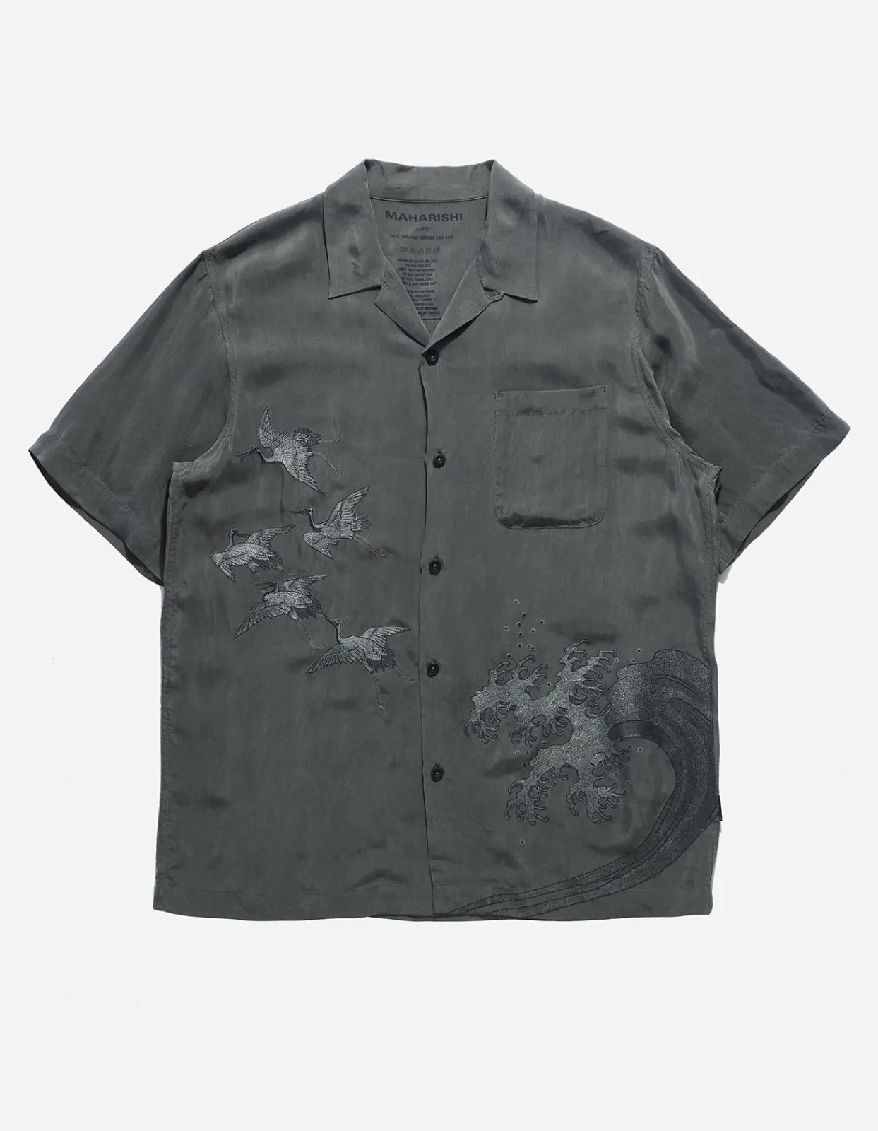 Shirts*Maharishi 4508 Flying Cranes Embroidered Shirt Charcoal