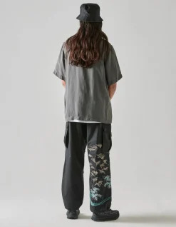 Shirts*Maharishi 4508 Flying Cranes Embroidered Shirt Charcoal