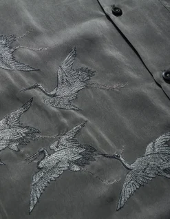 Shirts*Maharishi 4508 Flying Cranes Embroidered Shirt Charcoal