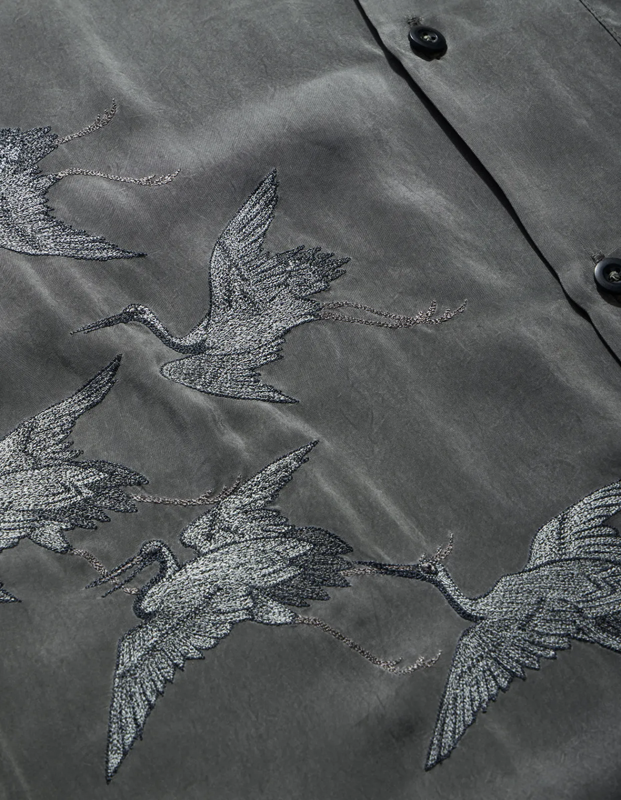 Shirts*Maharishi 4508 Flying Cranes Embroidered Shirt Charcoal