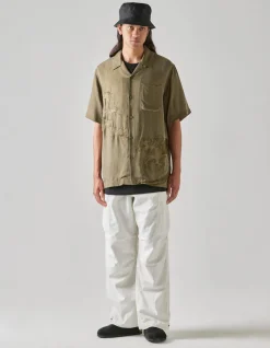 Shirts*Maharishi 4508 Flying Cranes Embroidered Shirt Maha Olive