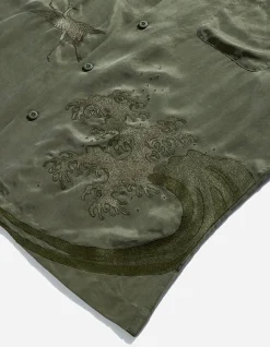 Shirts*Maharishi 4508 Flying Cranes Embroidered Shirt Maha Olive