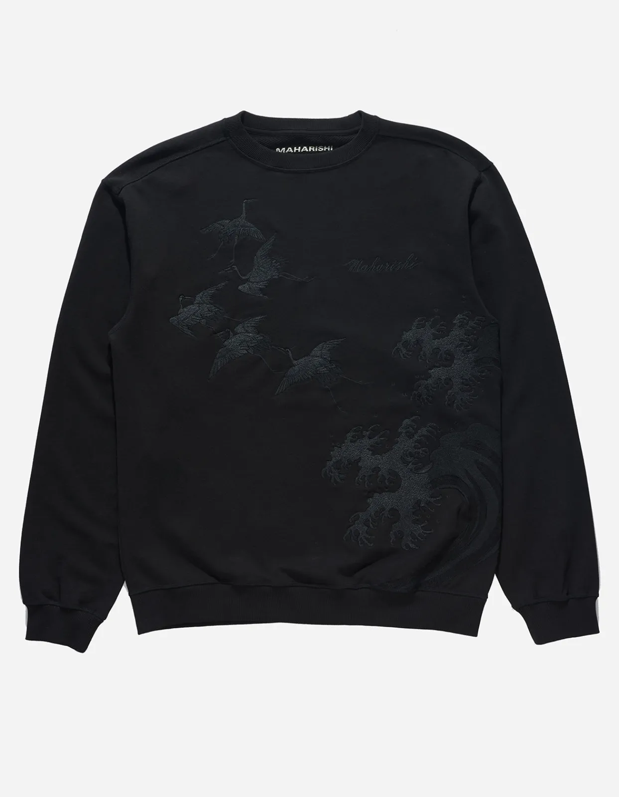 Crew Sweats*Maharishi 4505 Flying Peace Cranes Crew Sweat Black
