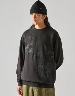 Crew Sweats*Maharishi 4505 Flying Peace Cranes Crew Sweat Black