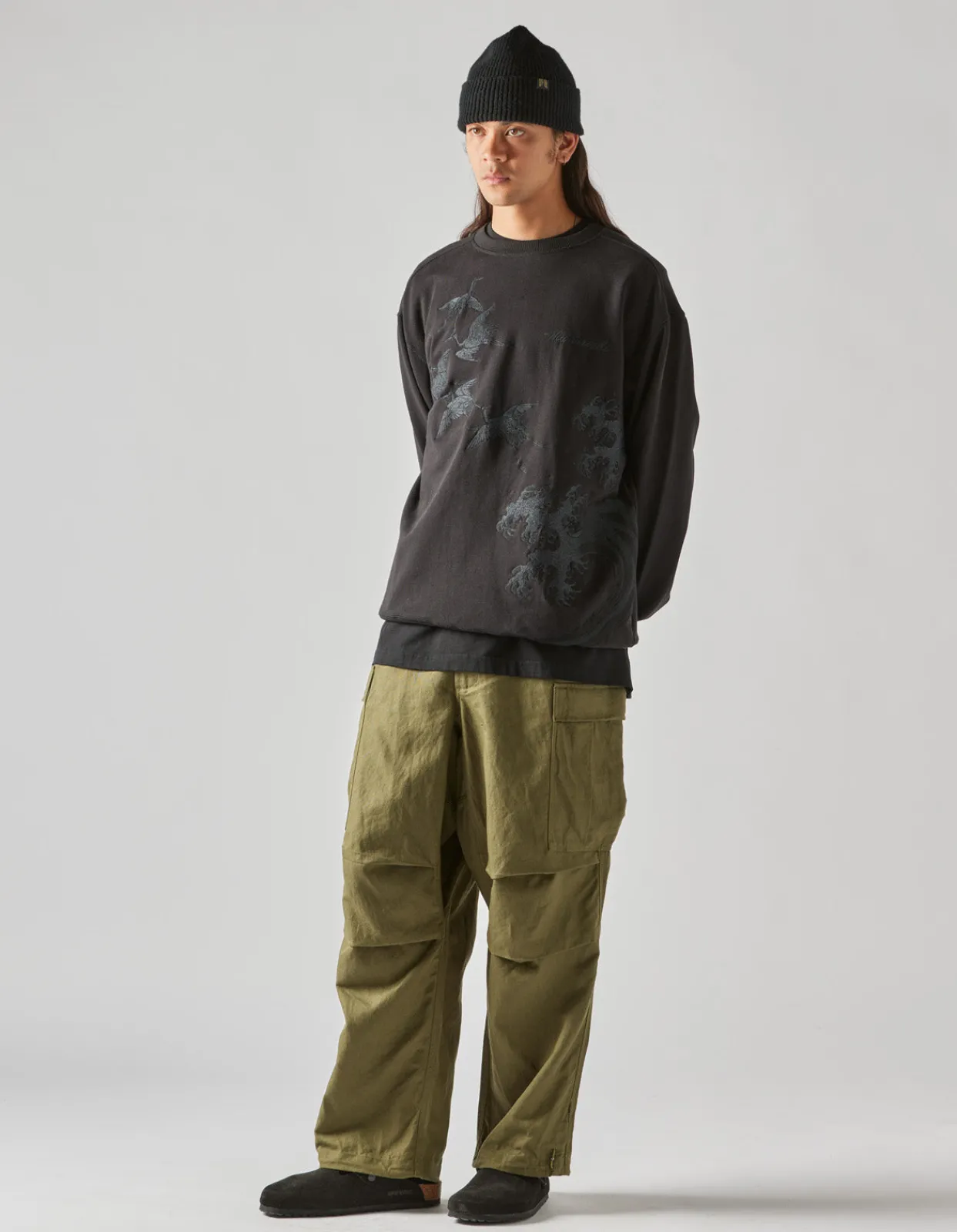 Crew Sweats*Maharishi 4505 Flying Peace Cranes Crew Sweat Black