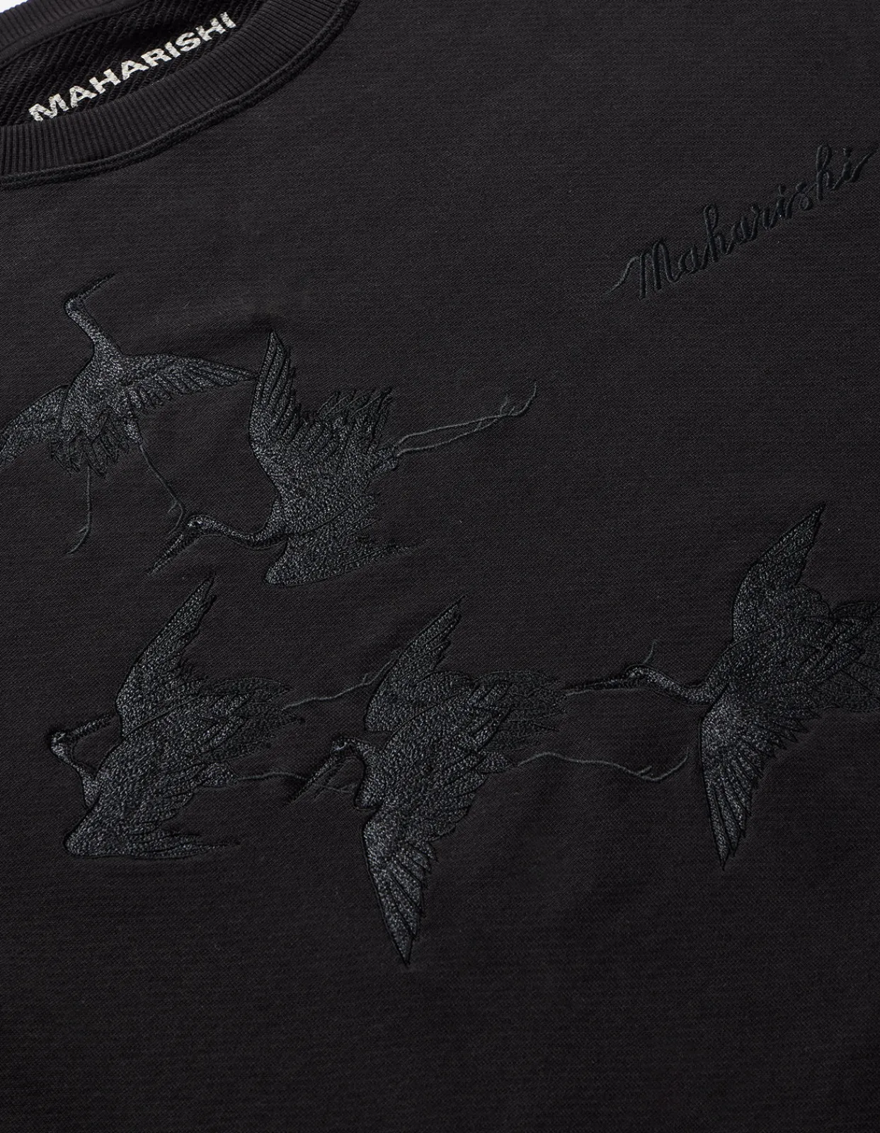 Crew Sweats*Maharishi 4505 Flying Peace Cranes Crew Sweat Black