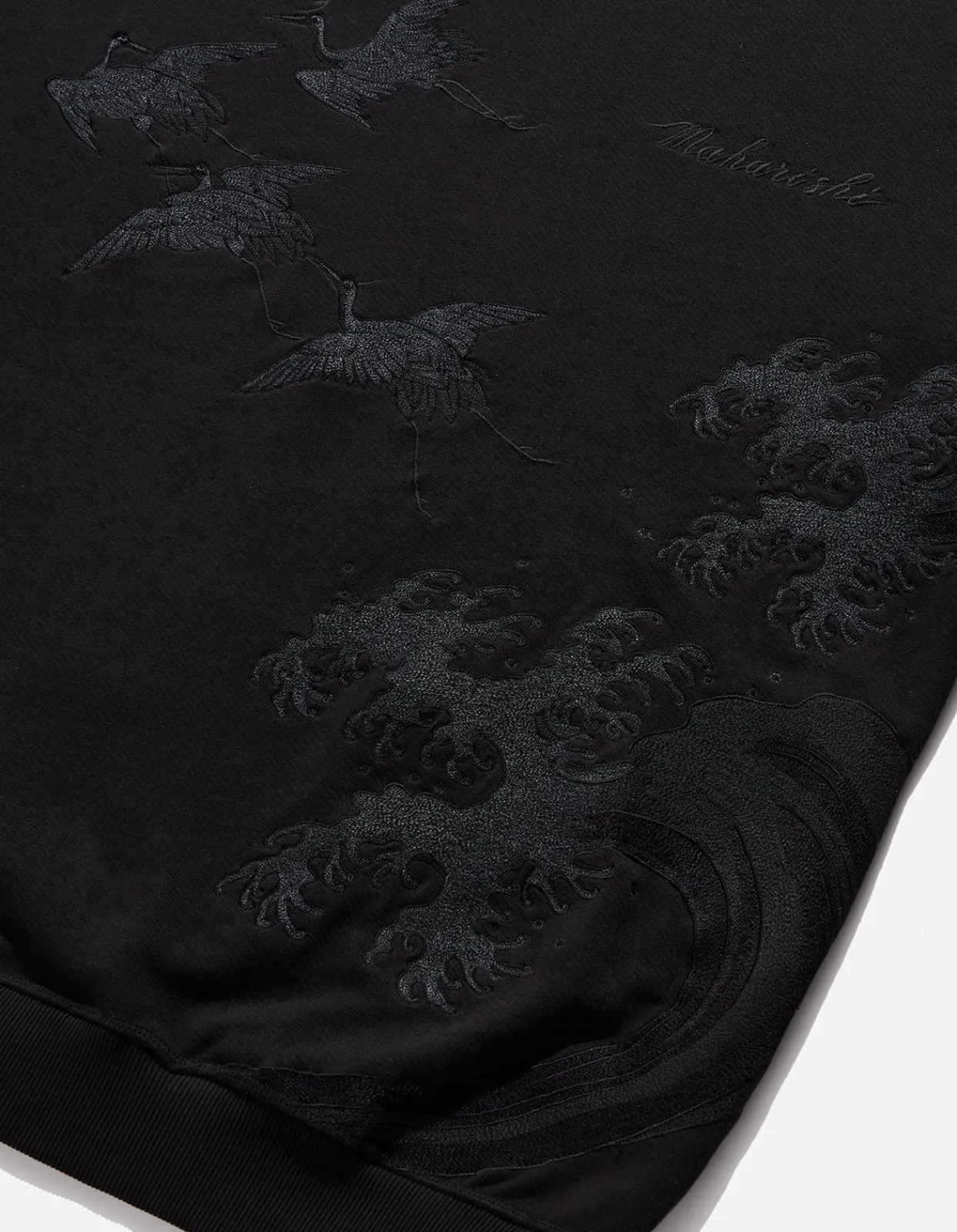 Crew Sweats*Maharishi 4505 Flying Peace Cranes Crew Sweat Black