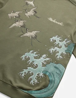 Crew Sweats*Maharishi 4505 Flying Peace Cranes Crew Sweat Olive Og-107F