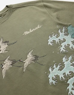 Crew Sweats*Maharishi 4505 Flying Peace Cranes Crew Sweat Olive Og-107F