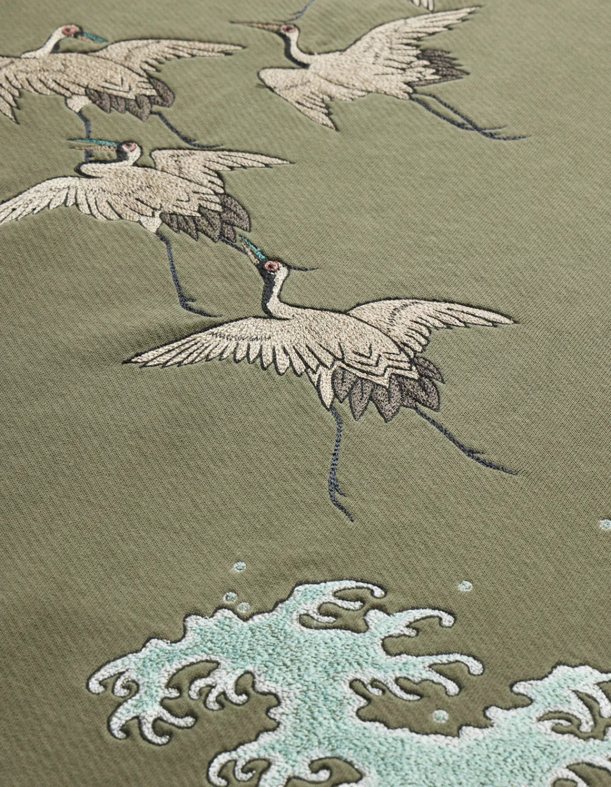 Crew Sweats*Maharishi 4505 Flying Peace Cranes Crew Sweat Olive Og-107F
