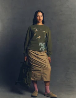 Crew Sweats*Maharishi 4505 Flying Peace Cranes Crew Sweat Olive Og-107F
