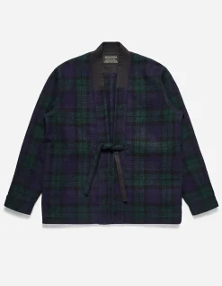 Kimonos*Maharishi 4142 Harris Tweed® Wool Kimono Overshirt Black Watch Check