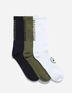 Socks*Maharishi 9890 Miltype Peace Sports Socks ·3 Pack Black/Olive/White