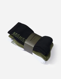 Socks*Maharishi 9890 Miltype Peace Sports Socks ·3 Pack Black/Olive/White