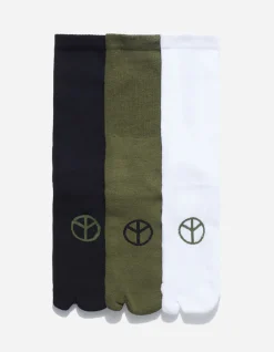 Socks*Maharishi 9891 Miltype Peace Tabi Sports Socks ·3 Pack Black/Olive/White