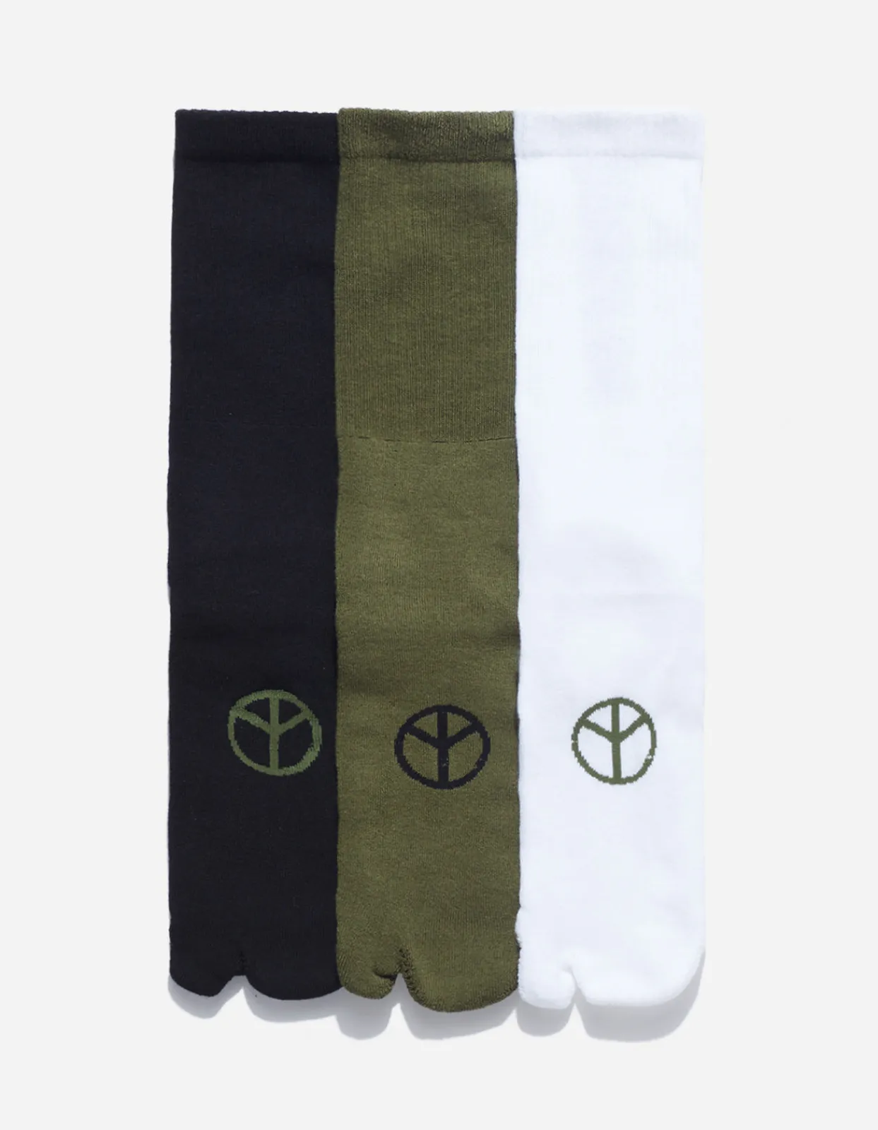 Socks*Maharishi 9891 Miltype Peace Tabi Sports Socks ·3 Pack Black/Olive/White