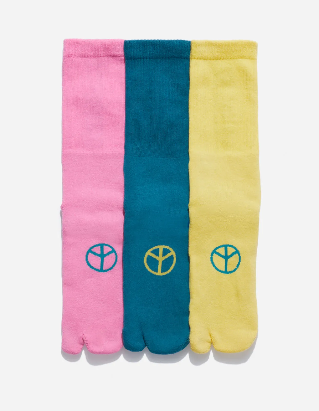 Socks*Maharishi 9891 Miltype Peace Tabi Sports Socks Magenta/Teal/Yellow