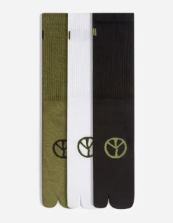 Lifestyle*Maharishi 9348 Miltype Tabi Sock · 3 Pack Black/Olive/White