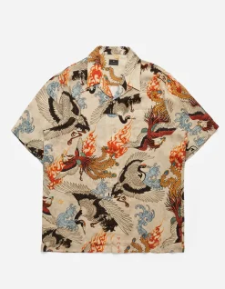 Shirts*Maharishi 4509 Peace Cranes Camp-Collar Shirt Ecru
