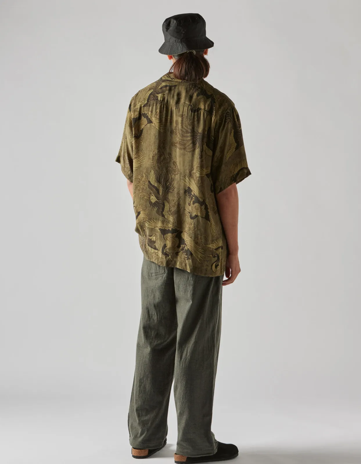 Shirts*Maharishi 4509 Peace Cranes Camp-Collar Shirt Olive Subdued