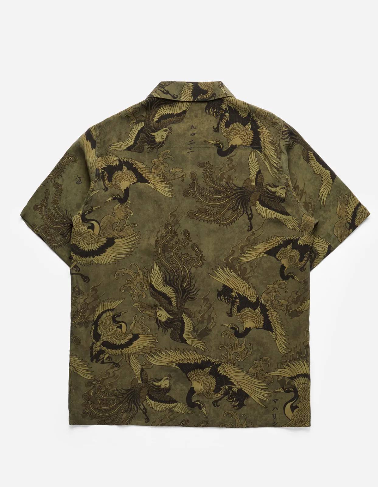 Shirts*Maharishi 4509 Peace Cranes Camp-Collar Shirt Olive Subdued
