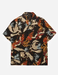 Shirts*Maharishi 4509 Peace Cranes Camp-Collar Shirt Black