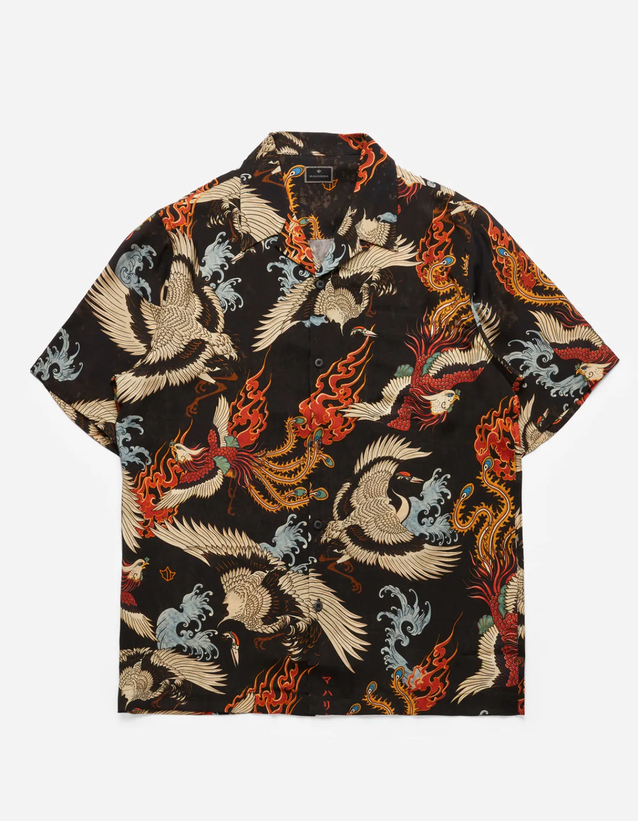 Shirts*Maharishi 4509 Peace Cranes Camp-Collar Shirt Black