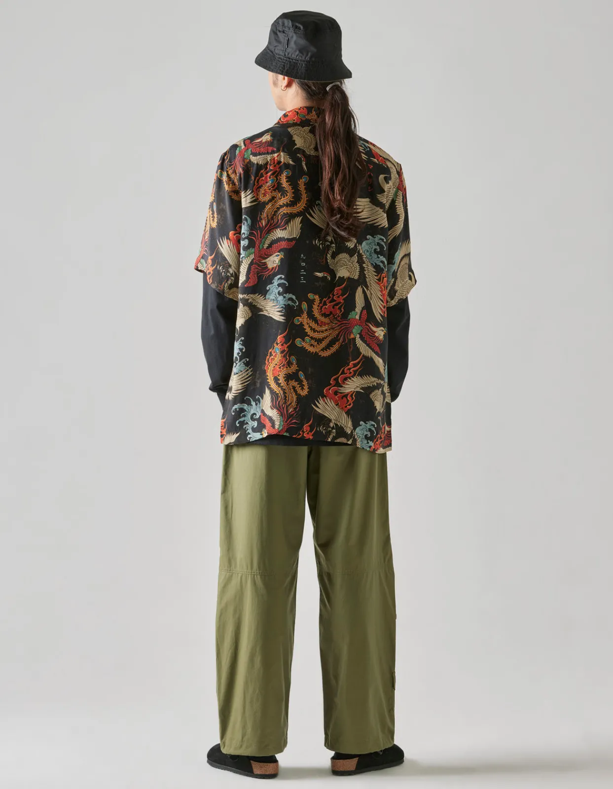 Shirts*Maharishi 4509 Peace Cranes Camp-Collar Shirt Black