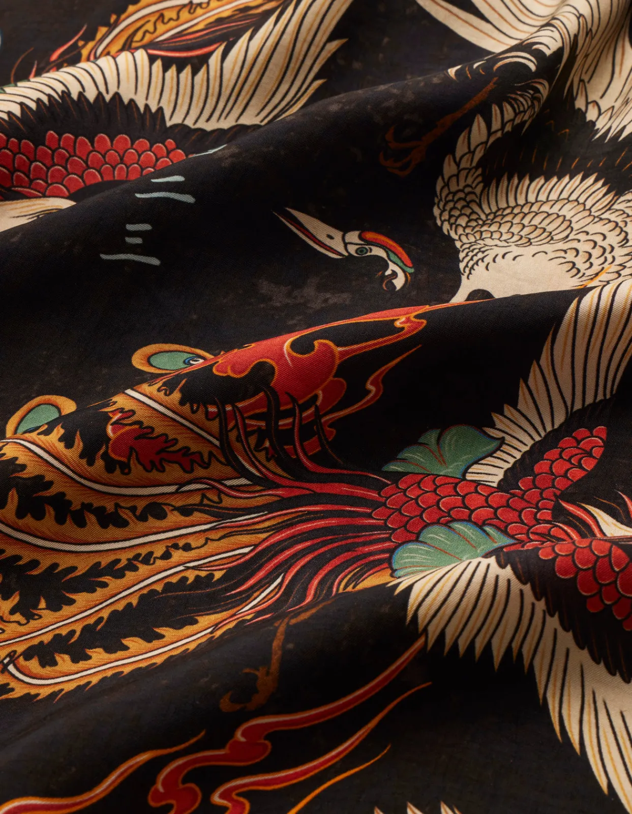 Shirts*Maharishi 4509 Peace Cranes Camp-Collar Shirt Black
