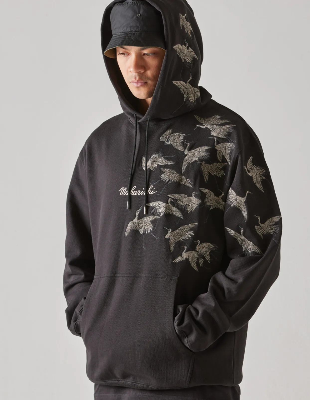 Hooded Sweats*Maharishi 4506 Peace Cranes Hooded Sweat Black