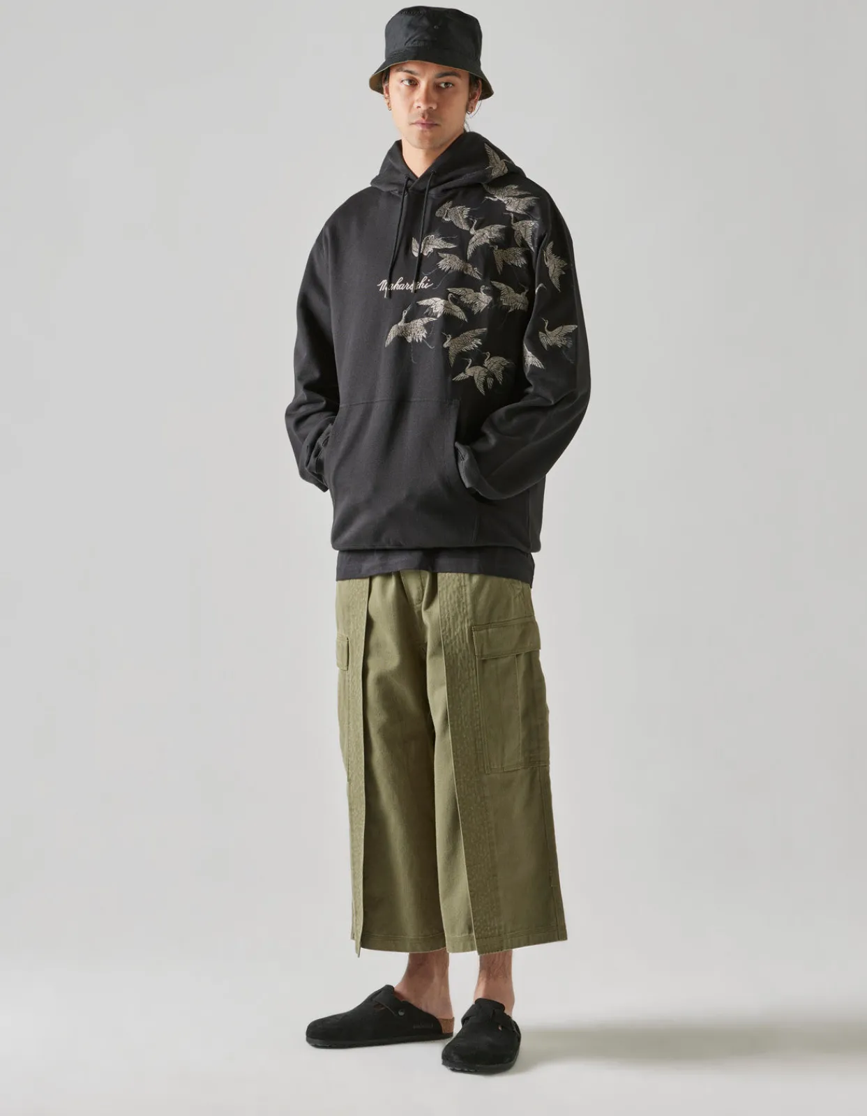 Hooded Sweats*Maharishi 4506 Peace Cranes Hooded Sweat Black