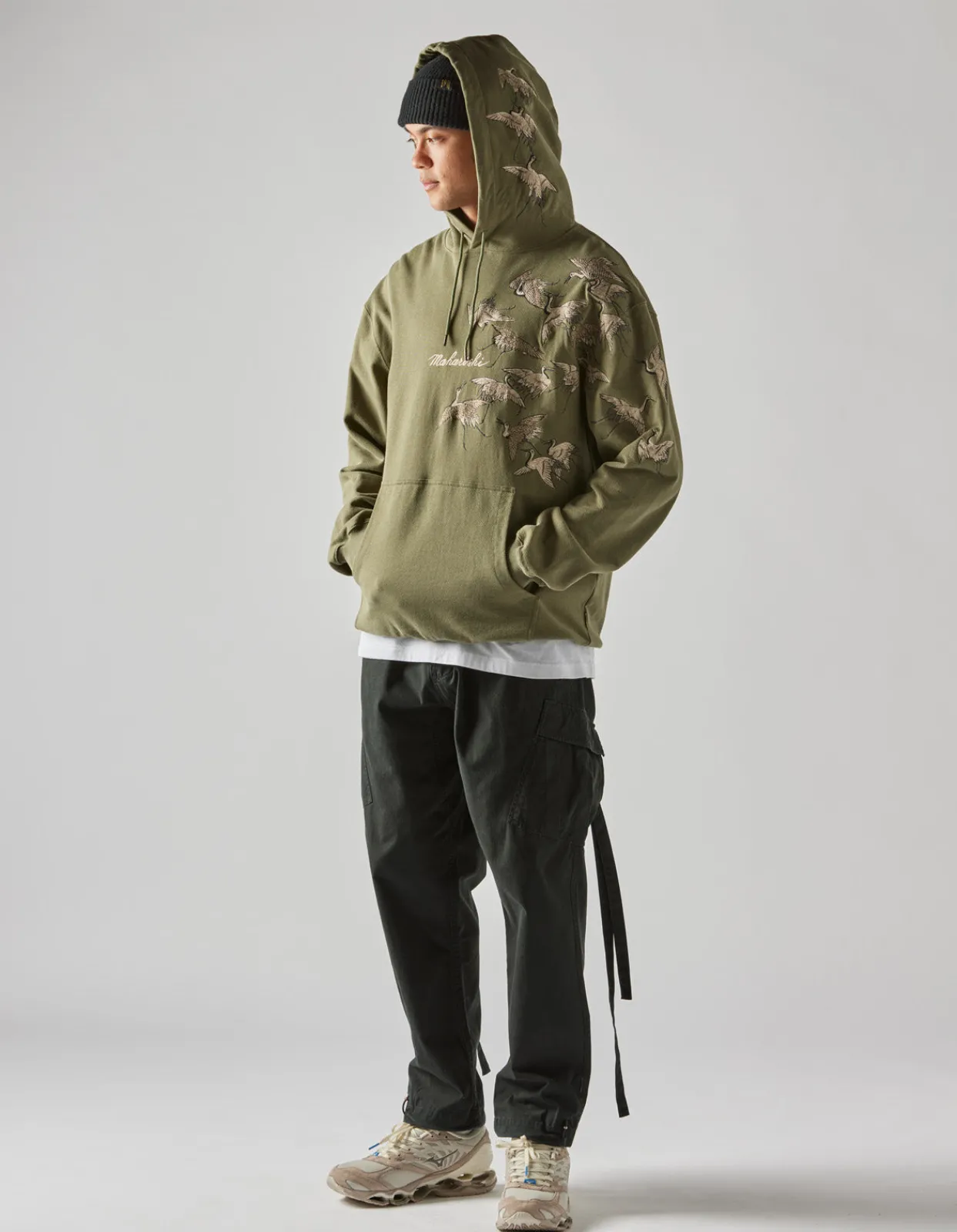 Hooded Sweats*Maharishi 4506 Peace Cranes Hooded Sweat Olive Og-107F