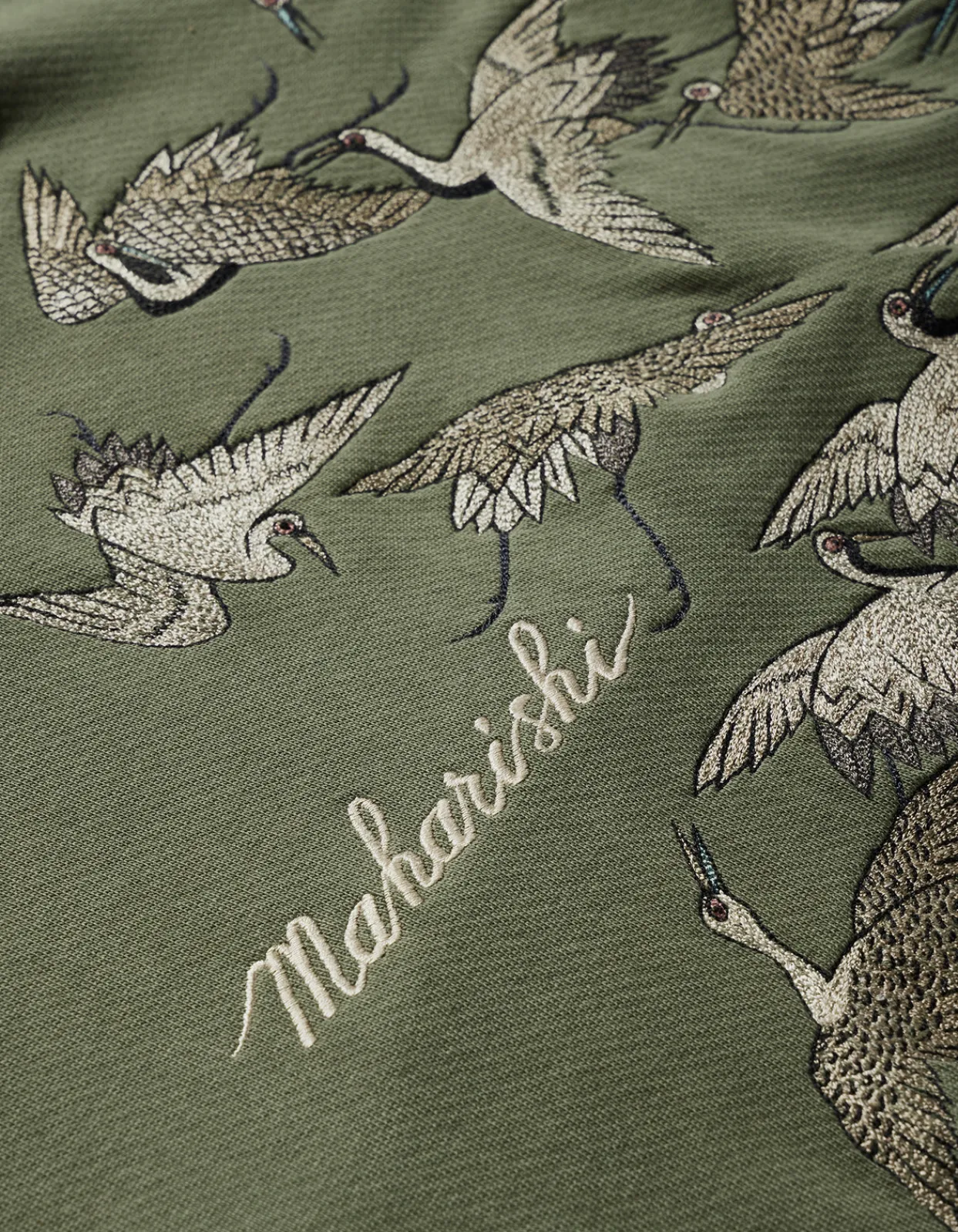 Hooded Sweats*Maharishi 4506 Peace Cranes Hooded Sweat Olive Og-107F
