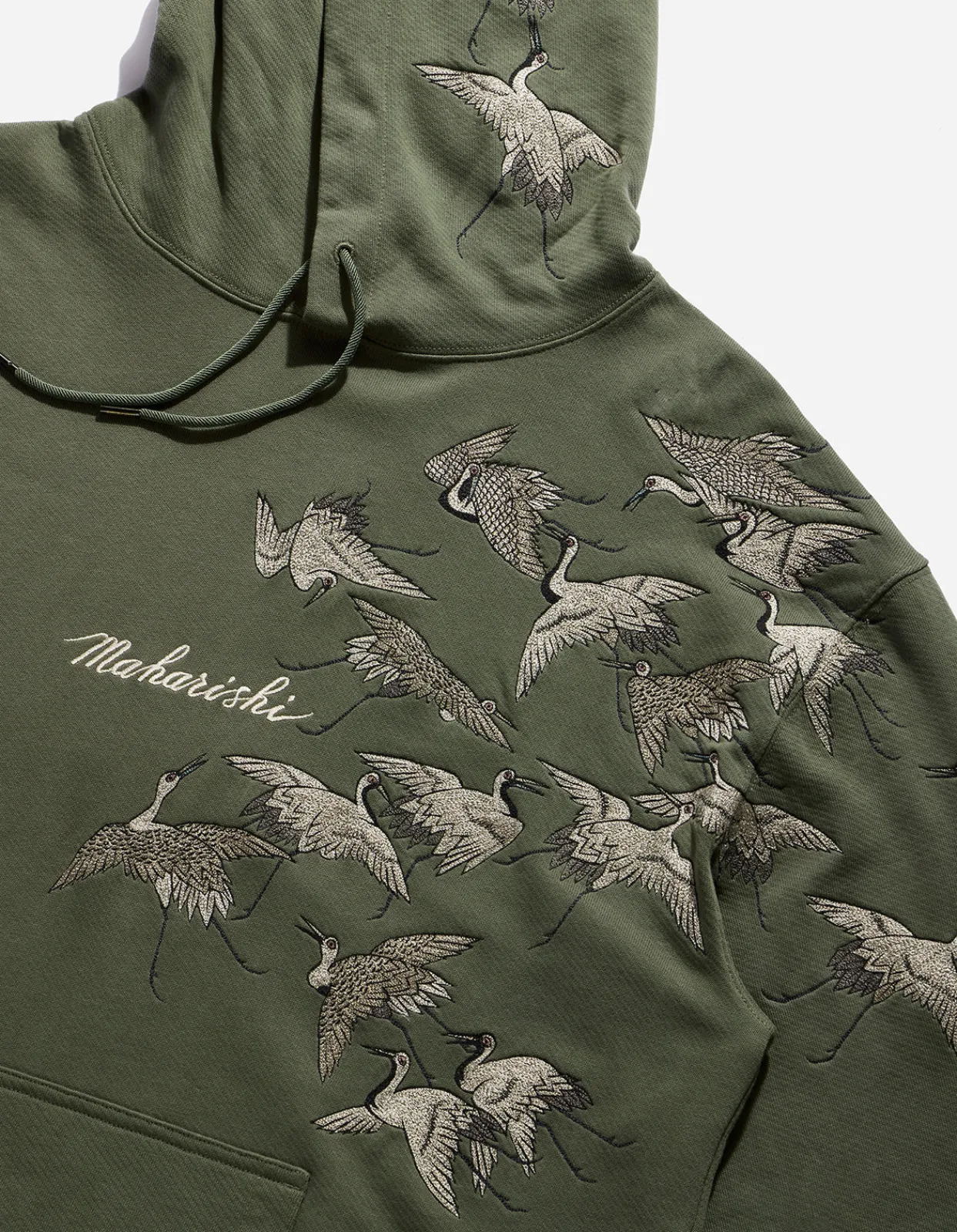 Hooded Sweats*Maharishi 4506 Peace Cranes Hooded Sweat Olive Og-107F