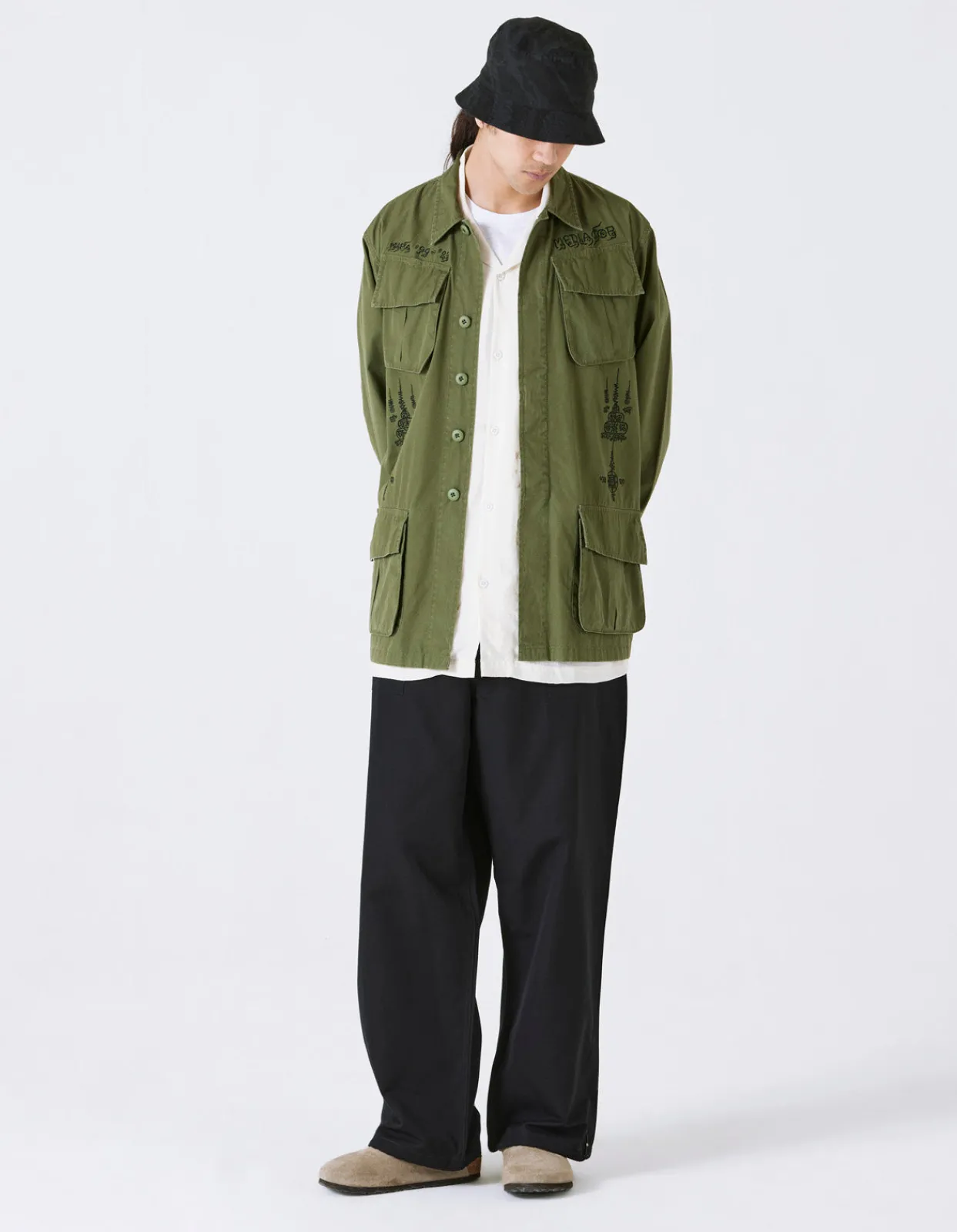 Shirts*Maharishi 4279 Sak Yant Embroidered Jungle Overshirt Olive Og-107F