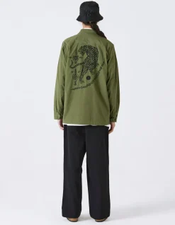 Shirts*Maharishi 4279 Sak Yant Embroidered Jungle Overshirt Olive Og-107F