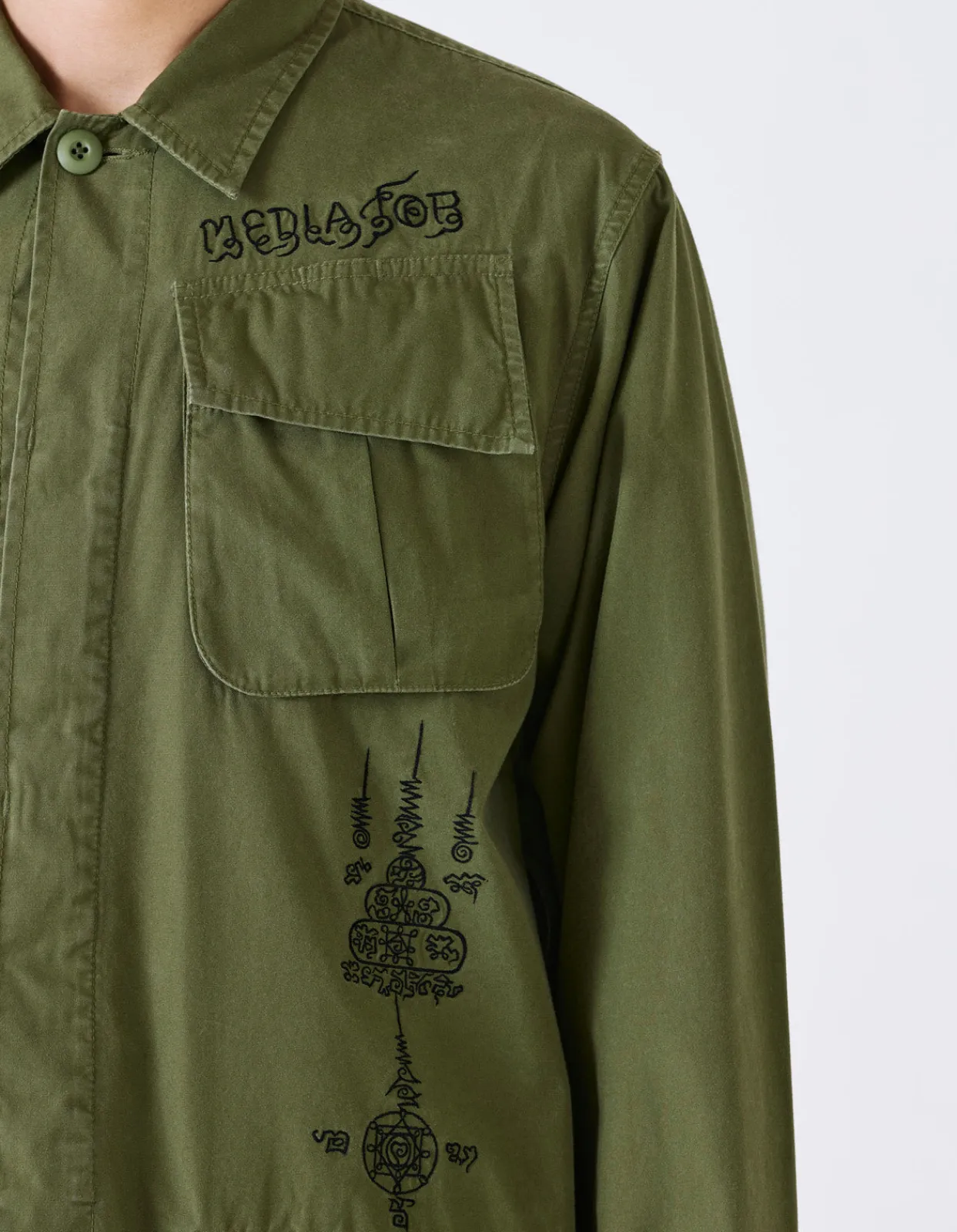 Shirts*Maharishi 4279 Sak Yant Embroidered Jungle Overshirt Olive Og-107F