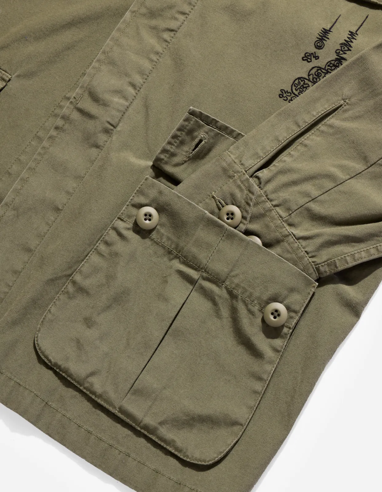 Shirts*Maharishi 4279 Sak Yant Embroidered Jungle Overshirt Olive Og-107F