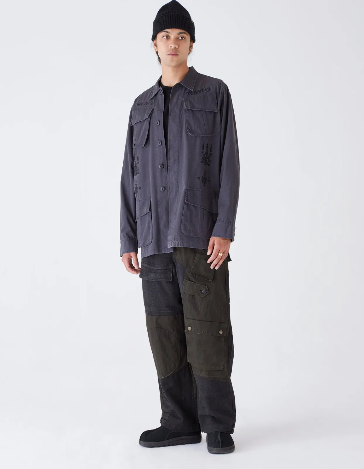 Shirts*Maharishi 4279 Sak Yant Embroidered Jungle Overshirt Black Blk-108F