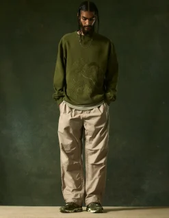 Crew Sweats*Maharishi 4242 Samurai Vs. Dragon Embroidered Crew Sweat Olive/Tonal