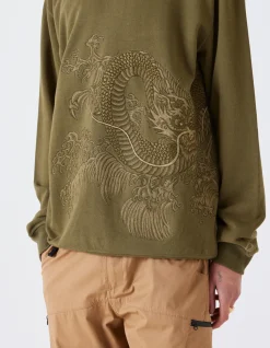 Crew Sweats*Maharishi 4242 Samurai Vs. Dragon Embroidered Crew Sweat Olive/Tonal