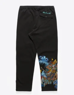 Sweatpants*Maharishi 4247 Samurai Vs. Dragon Embroidered Sweatpants Black