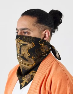 Hats And Scarves*Maharishi 4232 Thai Cloud Dragon Bandana Golden Black