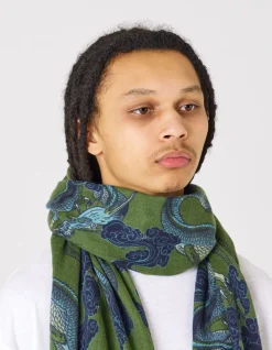Hats And Scarves*Maharishi 4233 Thai Cloud Dragon Pashmina Olive