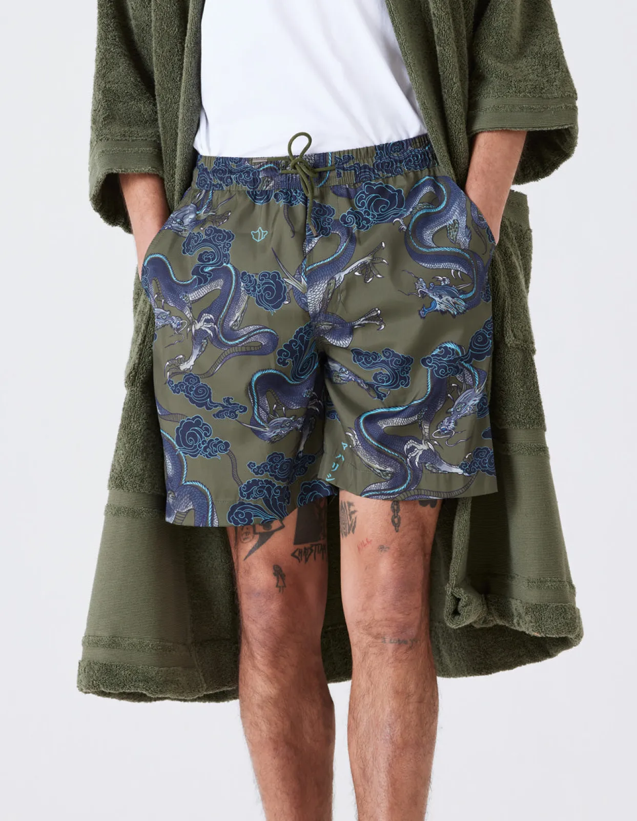 Swim Shorts*Maharishi 1023 Thai Cloud Dragon Swim Shorts Olive
